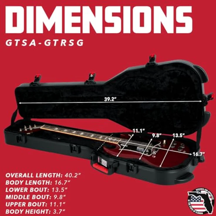 Gator TSA DC Guitar Case, Koffer für Double Cut E-Gitarre mit TSA-zugelassenem Zentralverschluss, schwarz – Bild 6