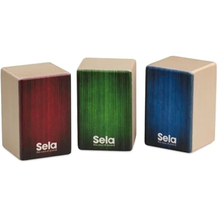 Sela SE 108 Mini Cajon Shaker Set, Percussion Instrument mit klaren Klang, Ahornkorpus, Farben: rot / grün / blau