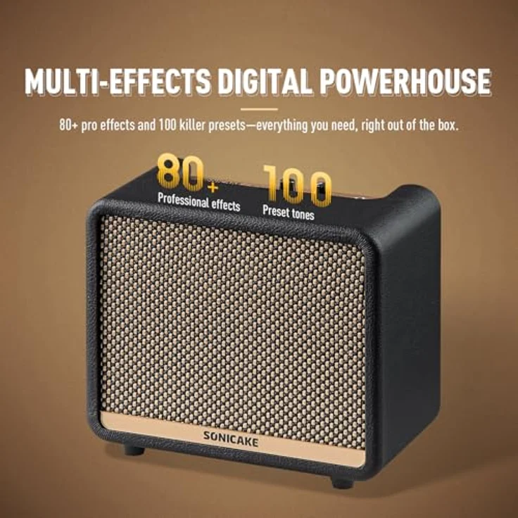 SONICAKE AMPCUBE QAM-20, Digitaler Dual-Mode Gitarrenverstärker 10W mit 100 Presets, Bluetooth 5.0, 99 Drummer APP, tragbar und leicht mit integriertem Tuner – Bild 2