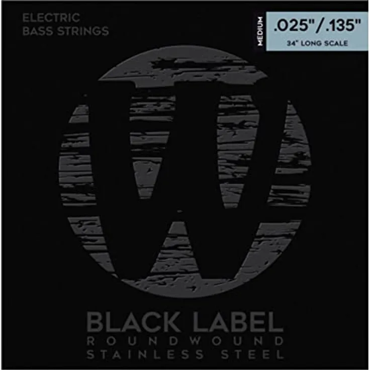Warwick 40401 M Black Label, E-Bass Saiten Set für 6-Saiter, Handmade, Edelstahl, Stärke 025-045-065-085-105-135, Long Scale
