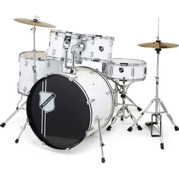 Millenium Focus 22 Drum Set White, 5-teiliges Schlagzeugset mit 22" Bass Drum, inkl. Becken und Hardware