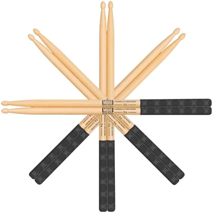 MUSO Schlagzeugstöcke, American Hickory 5A Drumsticks mit rutschfestem Gummigriff, vielseitiges Schlagzeugzubehör für Profis und Anfänger – Bild 1