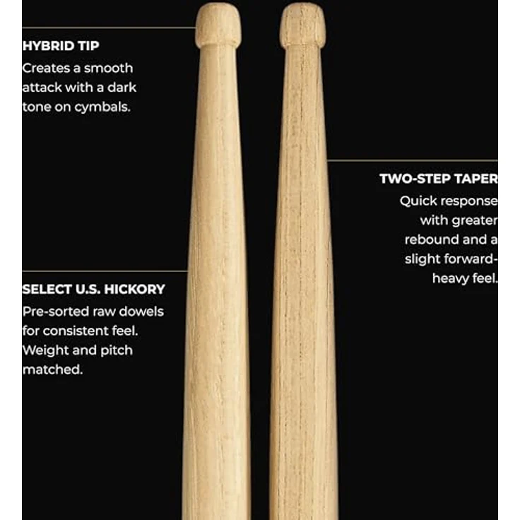 Meinl 5A Switch Stick, Drumstick aus American Hickory mit Filzbeater, Länge 413 mm, Durchmesser 14,4 mm, made in Germany – Bild 4