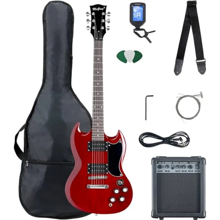 McGrey Rockit Double Cut E-Gitarre Komplettset, 8-teilig mit 10W Verstärker, Cherry Red