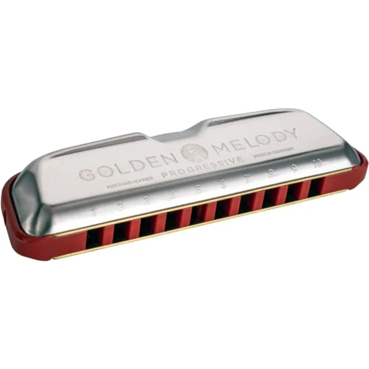 Hohner Golden Melody F#, diatonische Mundharmonika in Fis-Dur mit 20 Stimmzungen, rotem Kunststoff-Kanzellenkörper und robustem Etui, made in Germany – Bild 1