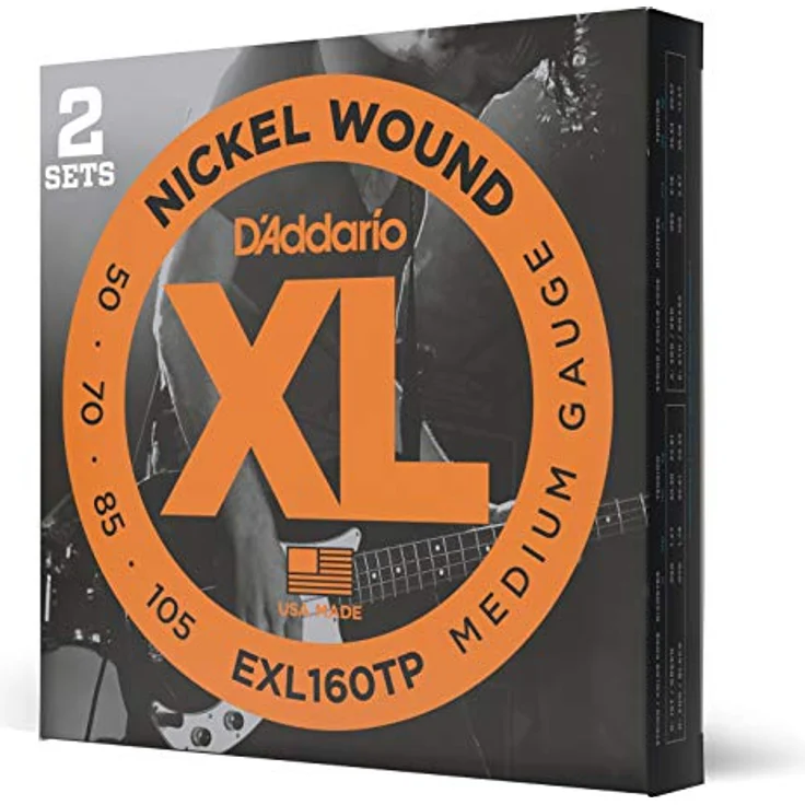 D'Addario EXL160TP Nickelumwickelte Bassgitarrensaiten, Medium, 50-105, Long Scale, 2 Sets - Hohe Langlebigkeit und brillanter Klang – Bild 1