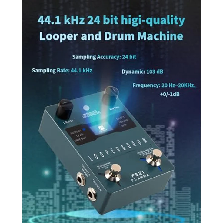 Flamma FS21 Looper/Drum Machine, 44.1kHz 24bit, 4 Minuten Aufnahmezeit pro Spur, 40 Preset-Slots, 100 Drum-Grooves, USB-Import/Export – Bild 2