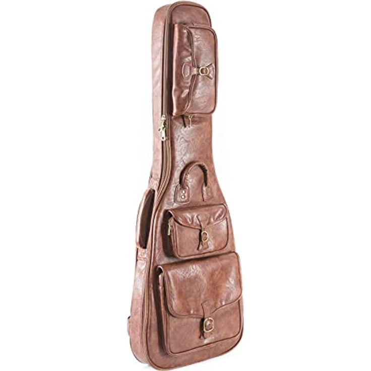 Fame Gigbag Electric Bass Antique Deluxe, Robustes Kunstleder, Hochverdichtete Schaum-Polsterung, Vintage-Design mit Messing-Applikationen, Variabeles Halskissen, Rucksackgarnitur, Mehrere Zubehörtaschen – Bild 1