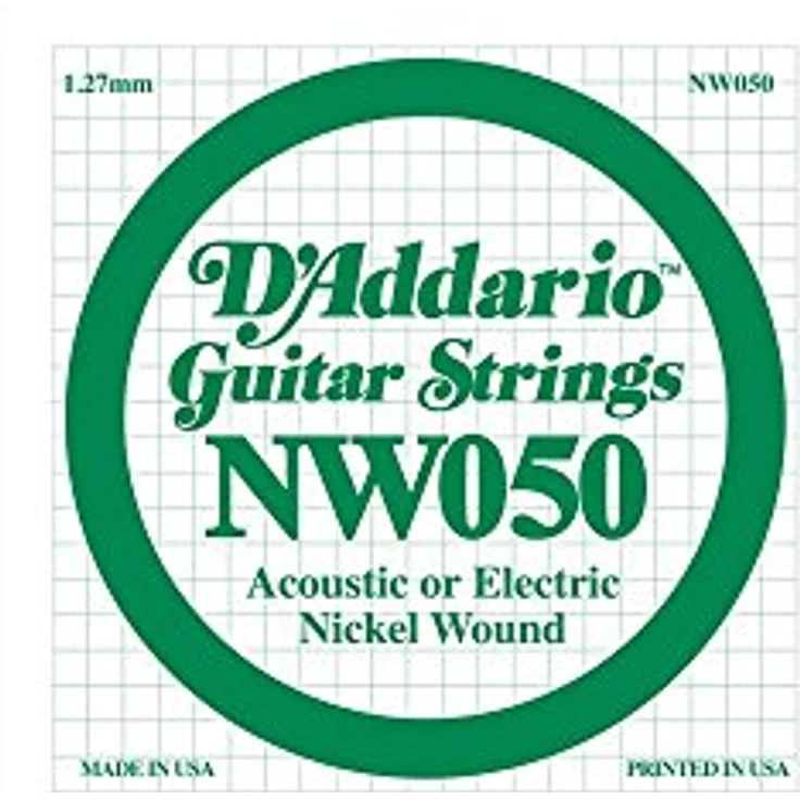 D'Addario NW050, Nickel Wound Electric Guitar Single String .050, Runde Saiten mit hellen Klang, Made in U.S.A.
