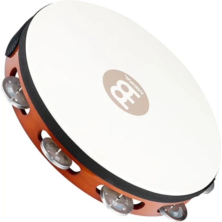 Meinl TAH1A-AB Head Tambourine, Fellbezogenes Hand Tambourin aus Holz mit 8 Aluminium-Schellen, African Brown