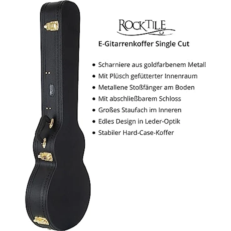 ROCKTILE E-Gitarrenkoffer Single Cut Style, robuster Hartschalen-Formkoffer mit gepolstertem Innenraum, 105 x 35 cm, 3,1 kg – Bild 3