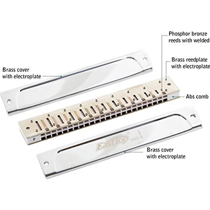 East Top Tremolo Mundharmonika T2406S, 24 Löcher in F, für Profis und Anfänger, inklusive Anleitung und Reinigungstuch, ideales Geschenk – Bild 3