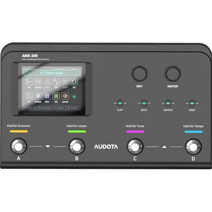 Audota AME-200 Amp Modeler, Gitarren-Multieffekte mit 221 Effektmodellen, 98 Amp-Simulationen, 200 Presets, 3,5-Zoll Farbdisplay, USB-C Interface