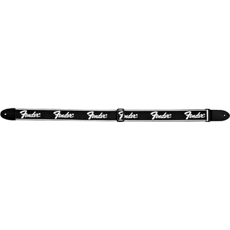 Fender Gitarrengurt, Running Logo Black/White, aus Nylon mit stufenloser Längenverstellung und Lederenden – Bild 2