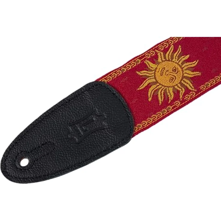 Levys Woven Jacquard Strap 2", Gitarrengurt mit Sun-Motiv in Gelb auf Rot, verstellbar von 102 cm bis 145 cm, made in Canada – Bild 2