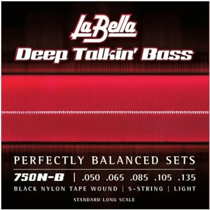 La Bella 750N-B Black Nylon L, 5-Saiter E-Bass Saitensatz mit Nylon Tape Wound, Light Tension, Long Scale, schwarze Umwicklung