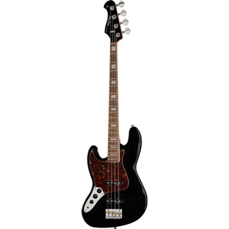 Harley Benton MV-4JB LH Black, Linkshänder E-Bass der Deluxe Serie mit Erlenkorpus und karamellisiertem Ahornhals, 20 Bünde, Schwarz