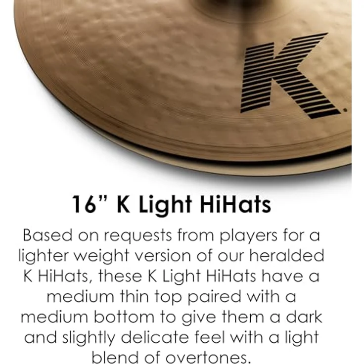 Zildjian K Zildjian Series 16 Zoll Light Hi-Hat Cymbals, Paar mit mittlerem dünnem und mittlerem Gewicht, dunkler Ton – Bild 3