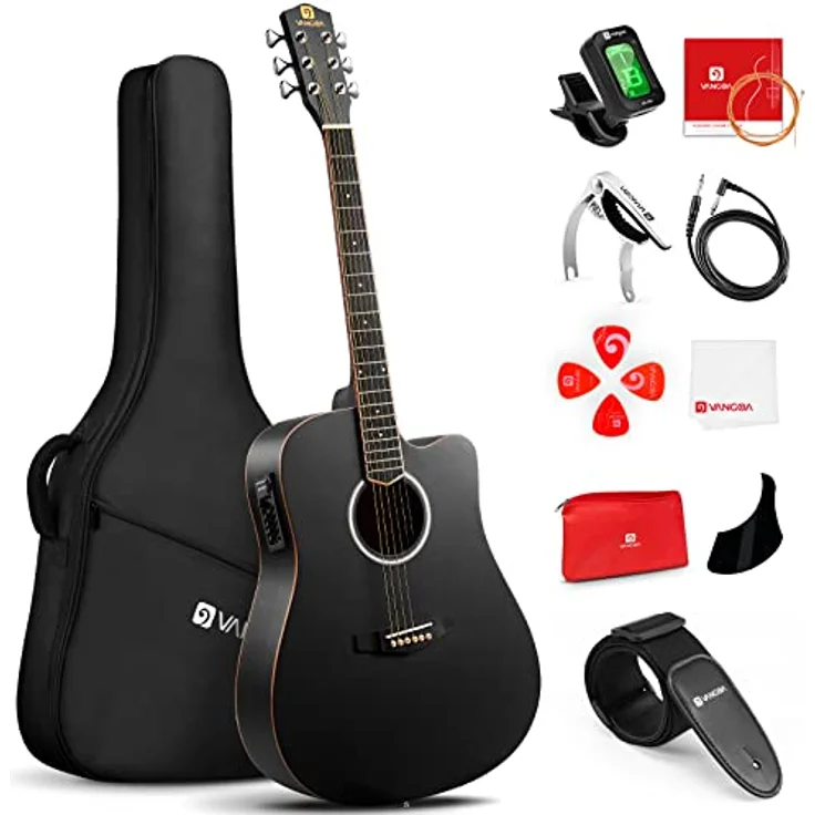 Vangoa 4/4 Elektro-Akustische Gitarre, 41 Zoll mit 4-Band EQ Cutaway, Set für Anfänger mit Gigbag und Zubehör, Schwarz – Bild 1