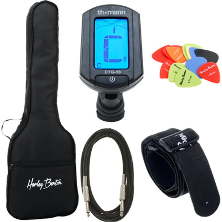 Harley Benton Junior E-Guitar Accessory Pack, Zubehörset mit Gigbag, Clip Tuner, Gitarrengurt und Klinkenkabel, schwarz