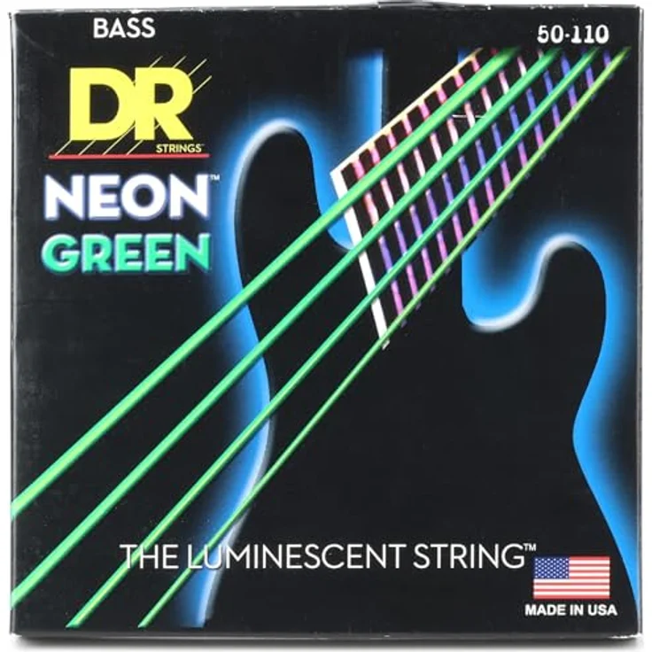 DR Strings Hi-Def Neon Grün NGB-50, E-Bass-Saiten Heavy 50-110, hohe Spannung, K3-Beschichtung, klare Projektion und Artikulation