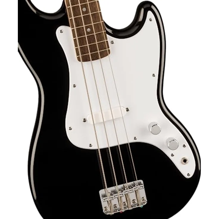 Squier by Fender Sonic Bronco Bass, E-Bass mit Laurel-Griffbrett und weißem Schlagbrett, Schwarz, inklusive kostenloser virtueller Kurse auf Fender Play – Bild 3