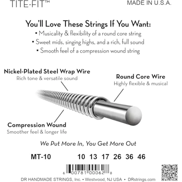 DR Strings Tite-Fit MT-10, 6-Pack E-Gitarrensaiten, Nickel plated steel, Stärken .010 - .046 – Bild 2