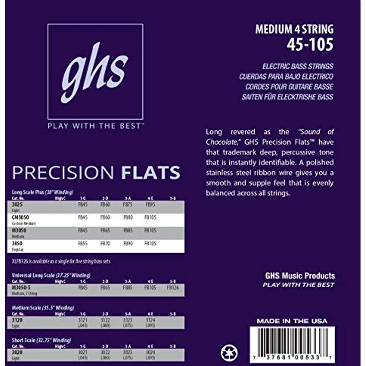 GHS 3050M Flatwound, Bass Saiten Satz, Long Scale Plus 34"-36", Stärken .045 - .065 - .085 - .105, winding length 38" – Bild 2