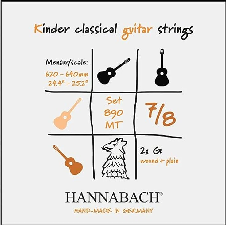 Hannabach 890MT 7/8, Gitarrensaiten für 7/8 Konzertgitarre, Medium Tension, Nylon und Silberummantelt, made in Germany – Bild 1