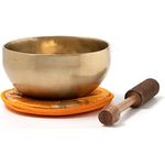 Klangschalen-Center Tibetische Klangschale I handgeschmiedet I 400 g I Ø 12,5 cm I inkl. Klöppel/Pad mit Blütenmotiv I Fair Trade aus Nepal