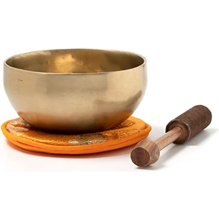 Klangschalen-Center Tibetische Klangschale I handgeschmiedet I 400 g I Ø 12,5 cm I inkl. Klöppel/Pad mit Blütenmotiv I Fair Trade aus Nepal – Bild 1