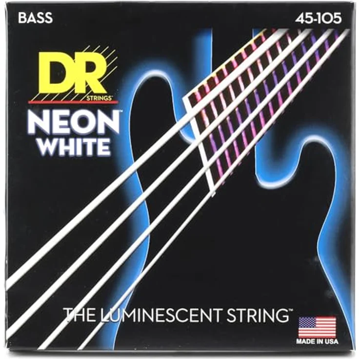 DR Strings Hi-Def Neon Weiß NWB-45, E-Bass Saiten Medium 45-105 mit K3-Beschichtung und versilberter Ummantelung für klare Artikulation – Bild 1