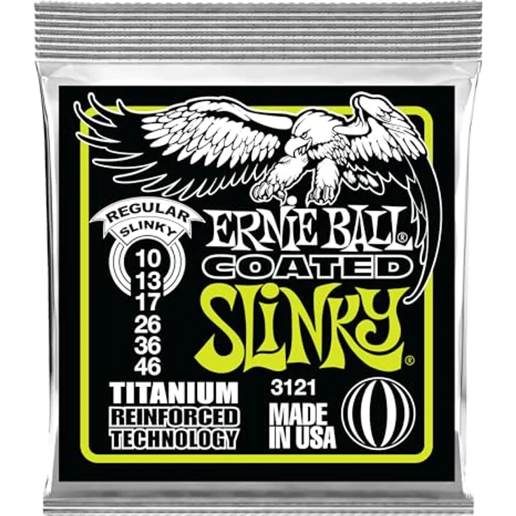Ernie Ball Regular Slinky Coated Titanium RPS E-Gitarrensaiten, Stärke 10-46, Titanverstärkung und korrosionsgeschützt