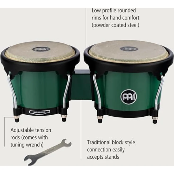 Meinl HB50FG Journey Bongo, Bongos in Forest Green mit 6,5" Macho und 7,5" Hembra, ABS Kunststoff, handselektierte Wasserbüffelfelle – Bild 4