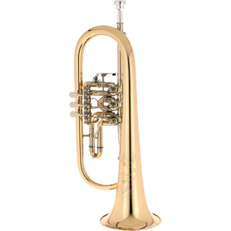 Josef Lidl Bb-Flugelhorn LFH 733G, 3 Drehventile, Goldmessing, 11,7 mm Bohrung, lackiertes Finish, inkl. Mundstück und Hartschalenetui