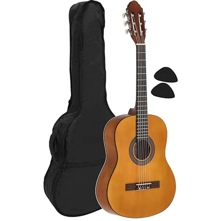 Juan Miguel Navarrez Konzertgitarre, klassische 3/4 Gitarre honey, mit Lindenholz-Korpus und inkl. Tragetasche – Bild 1