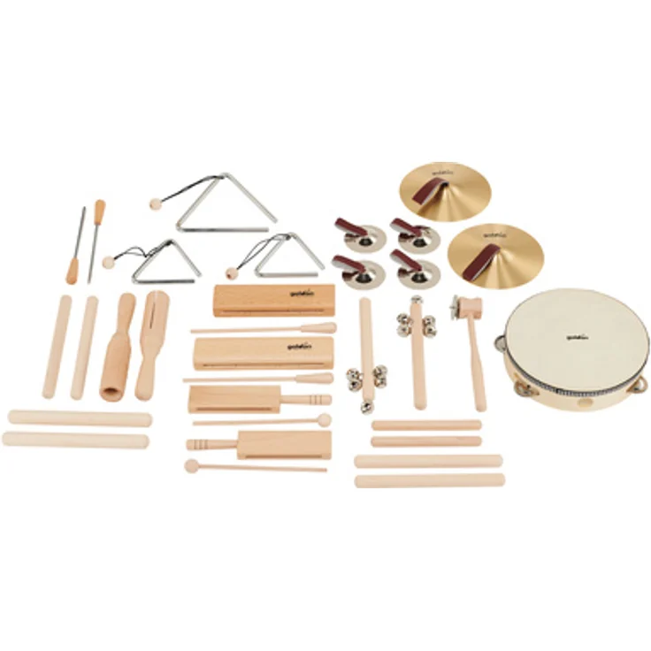 Goldon 30300 Percussion Set, 31-teiliges Rhythmustasche Sortiment mit abwaschbarer blauer Tasche