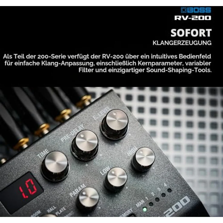 Boss RV-200 Reverb, Effektpedal für E-Gitarre mit 12 Reverb-Typen, True Bypass, MIDI-Anschlüssen, kompaktem Design – Bild 4