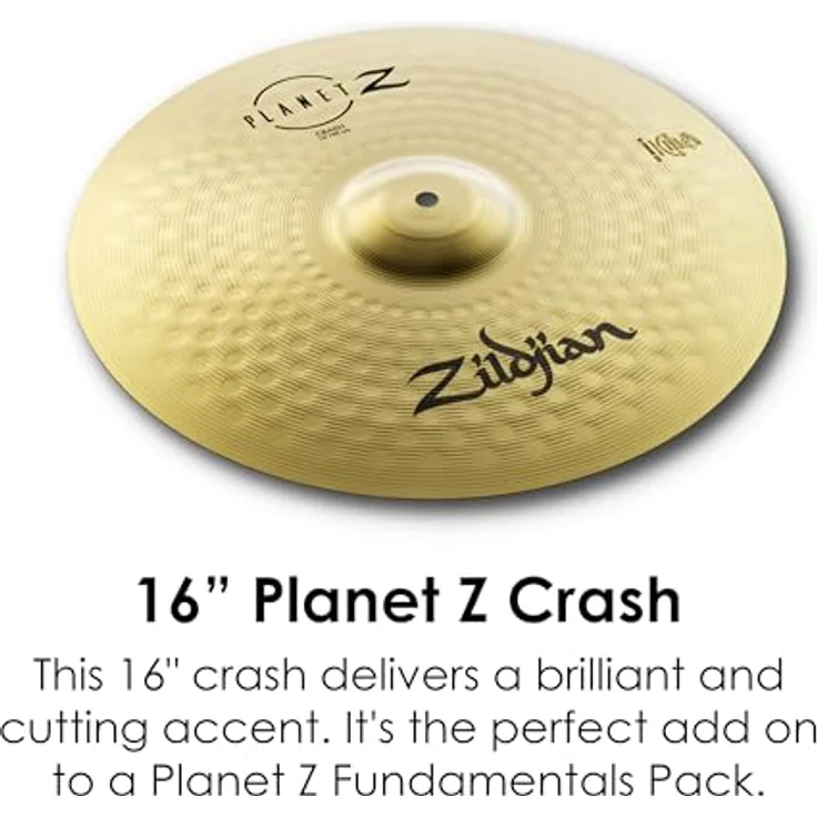 Zildjian ZB4PK Planet Z Series, 4-teiliges Schlagzeugbecken Set mit 14" Hi-Hats, 16" Crash und 20" Ride, traditionelles helles Finish – Bild 5