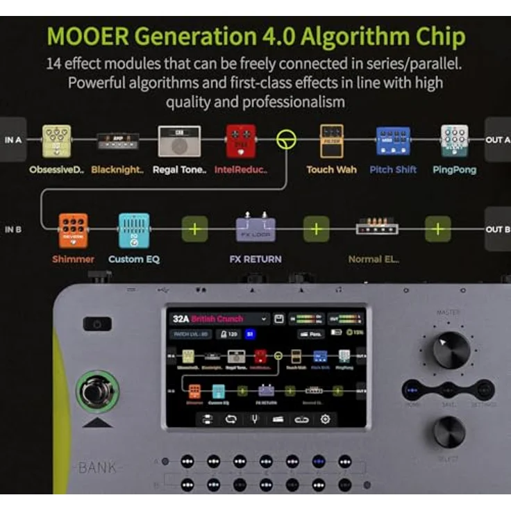 Mooer GE1000, Gitarren-Multieffektprozessor mit 255 User Presets, 5-Zoll-Touchscreen, USB Audio Interface und integrierter Drum Machine – Bild 5