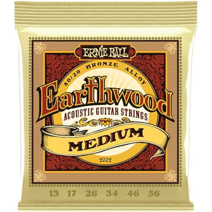 Ernie Ball Earthwood Medium Akustik-Gitarrensaiten, 80/20-Bronze, Stärke 13-56, hell ausgewogener Klang und hervorragende Projektion