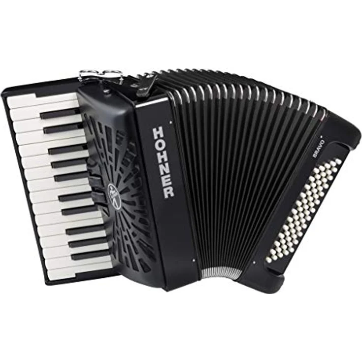 Hohner Bravo II 60 Black, Piano-Akkordeon mit 60 Bässen, 26 Diskanttasten, Silent Key und Gig Bag, schwarz – Bild 1
