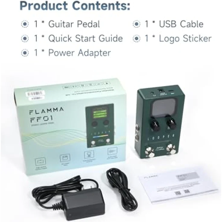 Flamma FF01 Looper, Stereo-Looper mit 40 Speicherplätzen und 150 Minuten Gesamtspielzeit, inkl. USB-C-Anschluss und Netzadapter – Bild 8