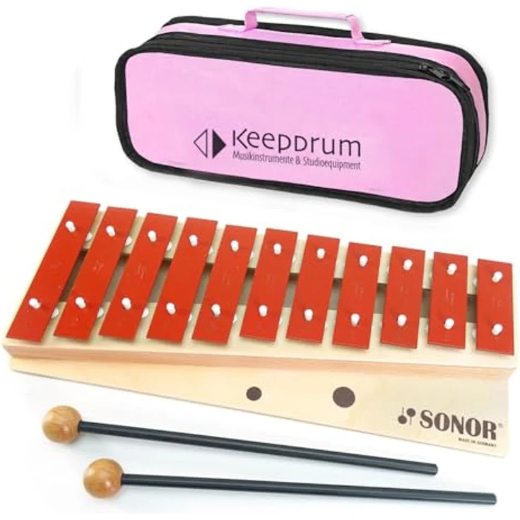 Sonor G10 Glockenspiel Xylophon, 13 Töne von c3 bis f4, inklusive pinker Keepdrum Tasche und zwei Schlägel – Bild 1