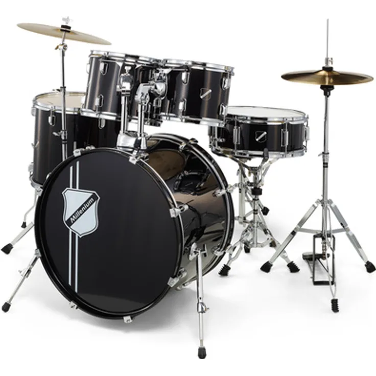 Millenium Focus 22, 5-teiliges Schlagzeug Set in Schwarz mit 22" Bass Drum und Messing Beckensatz