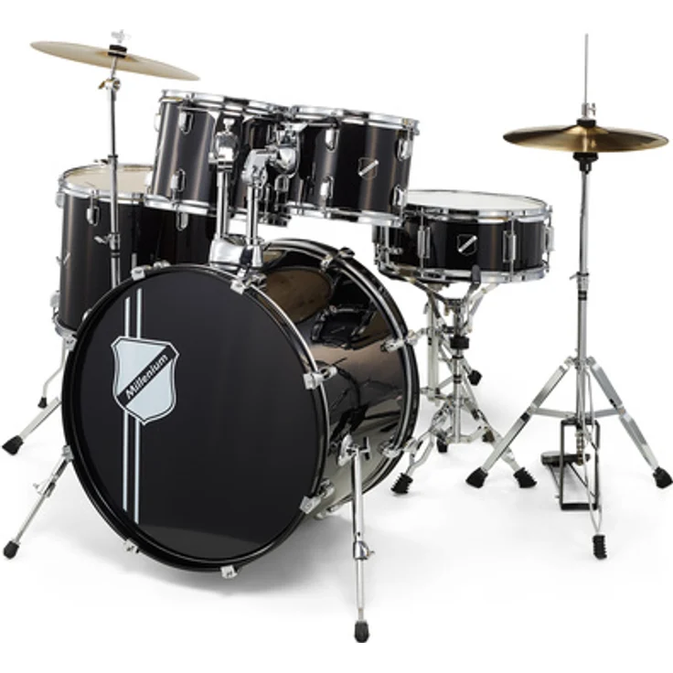 Millenium Focus 22, 5-teiliges Schlagzeug Set in Schwarz mit 22" Bass Drum und Messing Beckensatz