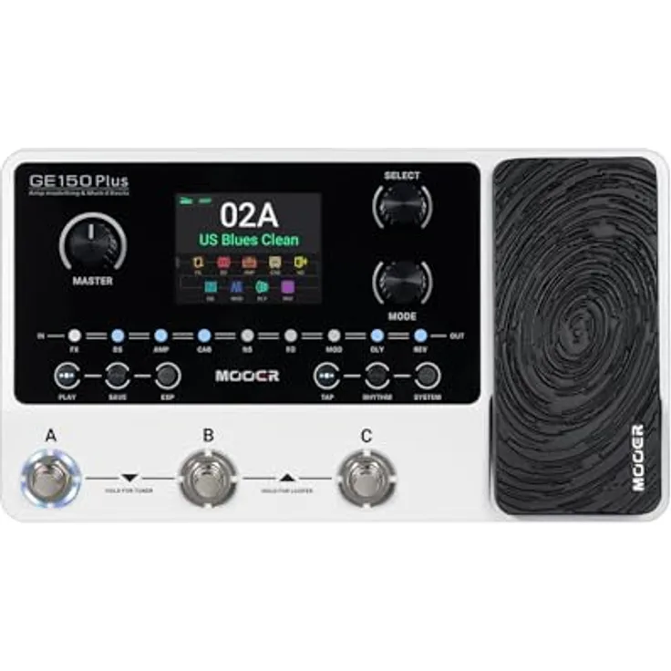 Mooer GE150 Plus, Gitarren-Multieffektpedal mit 55 Verstärkermodellen, 170 Effekten, 80s Looping-Zeit und USB-C Anschluss
