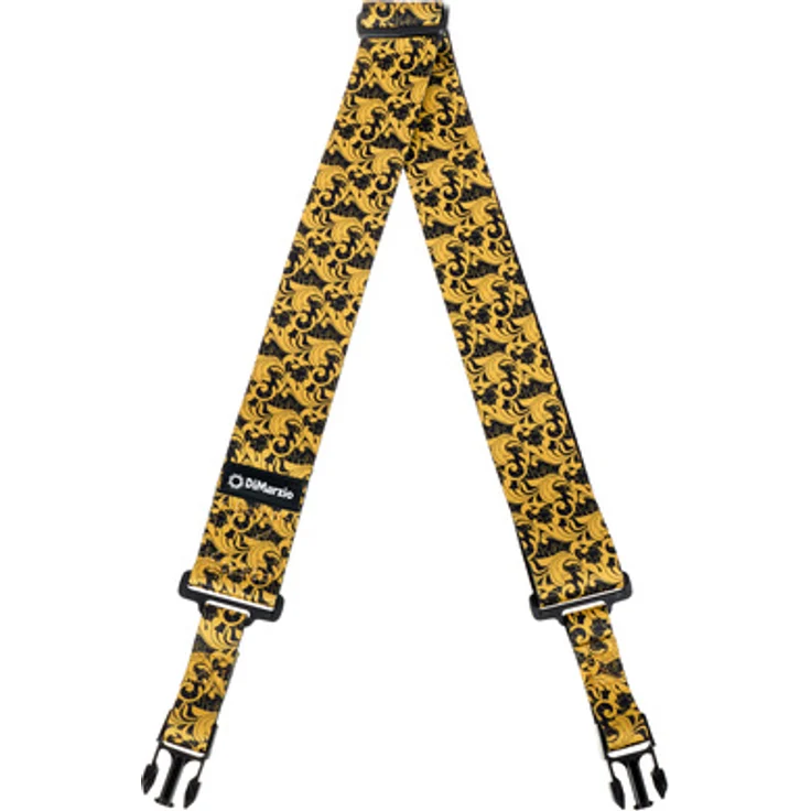 DiMarzio DD2250 Utopia Clip Lock Strap, Gitarrengurt aus Nylon, verstellbar von 110 cm bis 161 cm, Farbe schwarz/gold, Breite 50 mm, Made in USA