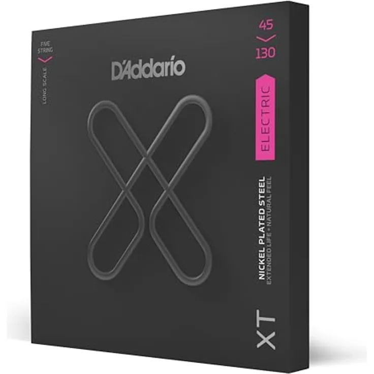 D'Addario XT Bass Gitarrensaiten XTB45130, vernickelte Stahlseite für 5-Saiter, Regular Light, volle Größe 45-130, hohe Stimmstabilität, langlebig und wiederverschließbar