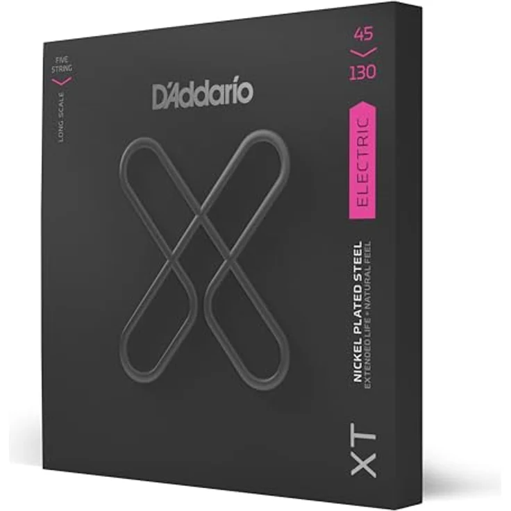 D'Addario XT Bass Gitarrensaiten XTB45130, vernickelte Stahlseite für 5-Saiter, Regular Light, volle Größe 45-130, hohe Stimmstabilität, langlebig und wiederverschließbar – Bild 1
